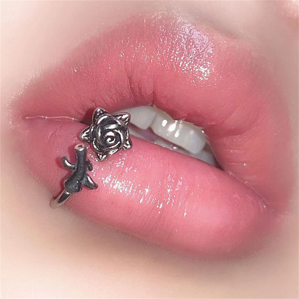 Vintage Rose Lip Ring Ear Bone Stud Horseshoe Ring Dengan C Clasp Anting Unik Dan Chic