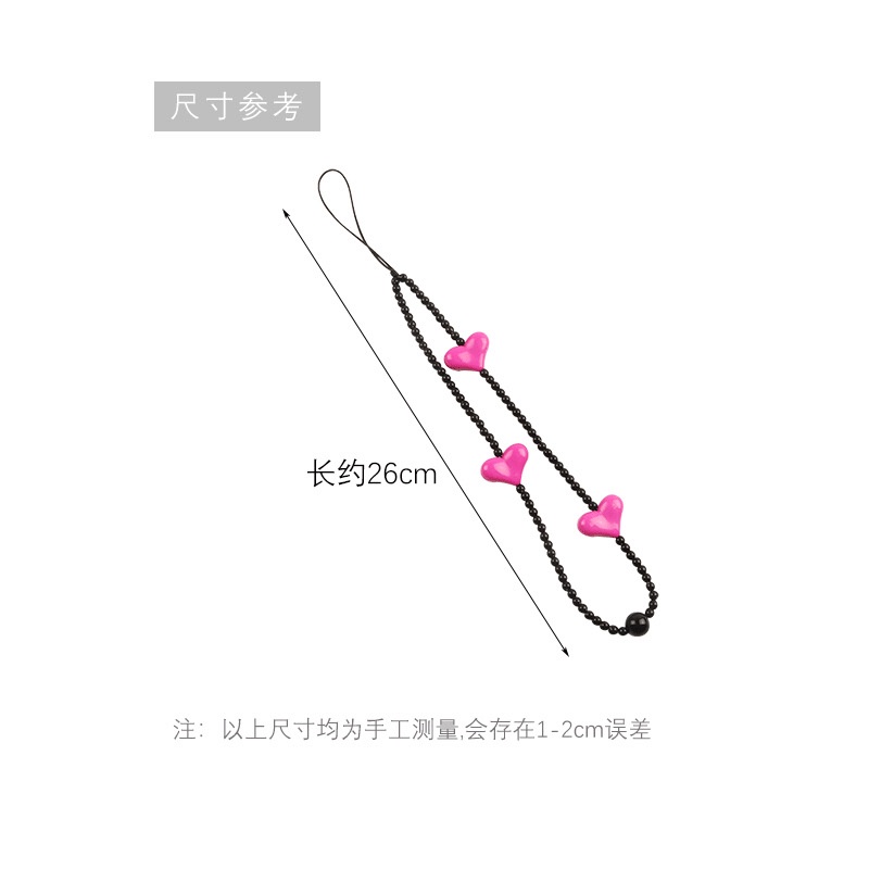 3d Rose Red Love Heart Dengan Manik-Manik Padi Hitam Rantai Anti Hilang Universal Phone Strap Untuk iPhone Untuk Samsung Untuk OPPO Untuk VIVO Untuk Huawei Untuk Redmi Untuk Xiaomi Case Cover Pelindung