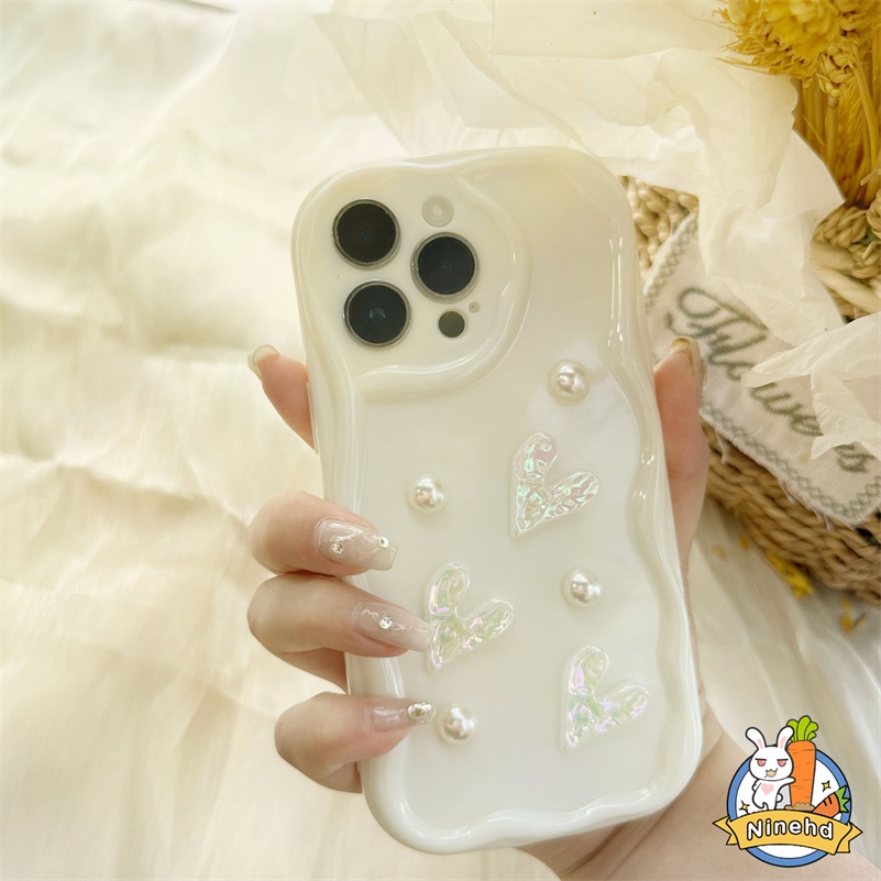 Xiaomi Redmi 12C A1 10C 10A 10 9 9A 9C 9T Redmi Note12 12s 11 11s 10 10s 9 9s Pro Xiaomi 12 11 Lite Poco X3 Pro Cream Wavy 3D Love Casing Ponsel Silikon Baru Dengan Mutiara DIY Gelang Tangan