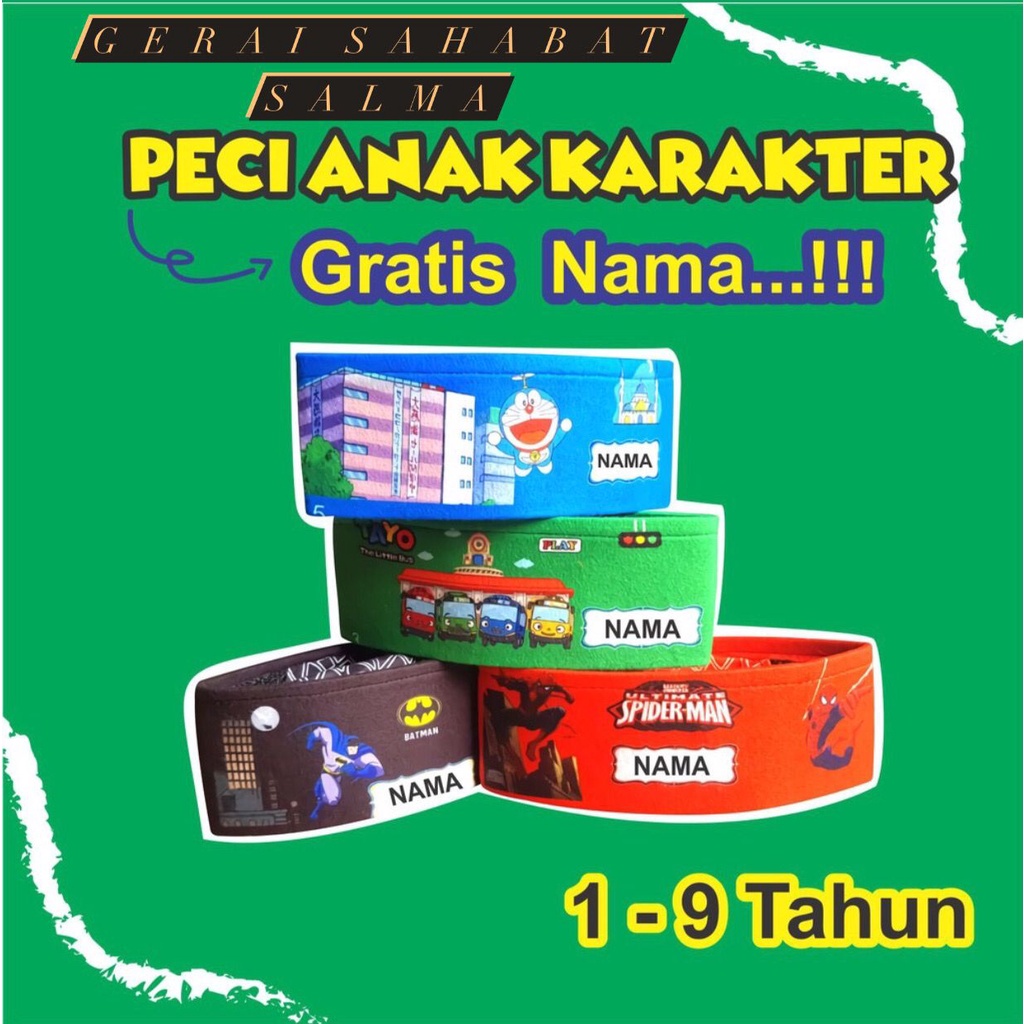 (POPAK)Peci Anak Karakter,peci anak,peci anak cowok laki laki nama,peci anak murah,peci anak lucu,pe