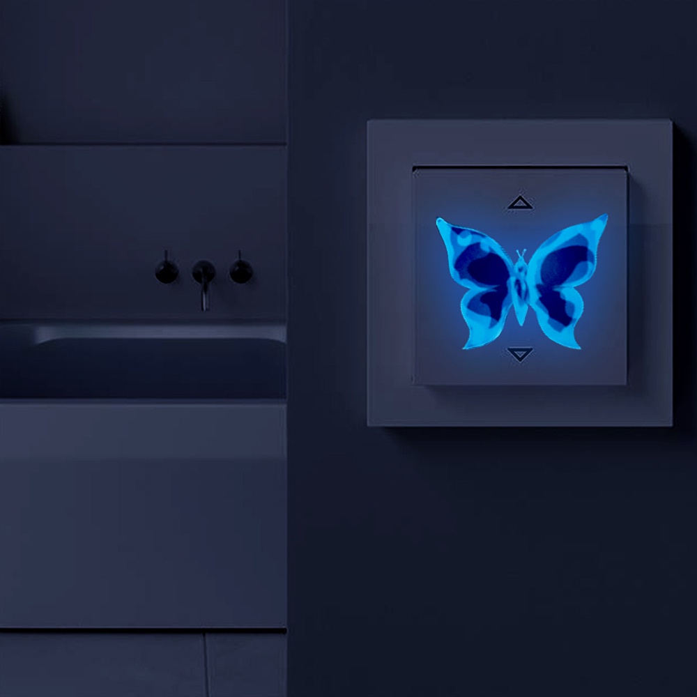 Romantis Glow In The Dark Butterfly Wall Stickers/Self-adhesive Switch Decor Art Decal/Luminous Blue Butterfly DIY Wallpaper/Tahan Air Ruang Tamu Kamar Tidur Dinding Aplikasi/