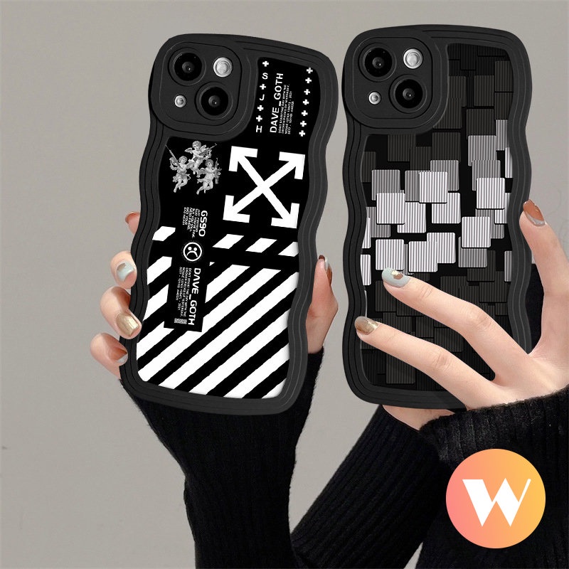 Casing Kisi Mosaik Seni Tepi Bergelombang Lembut Untuk Redmi 10C 9A 910a 10 9C A1+ A2+9T 12C Redmi Note 9 Pro 11s 10s 9s 810 11 POCO M3 X3 NFC Pro Mi 11T Pro Merek Trendi O.f.f-sarung Putih