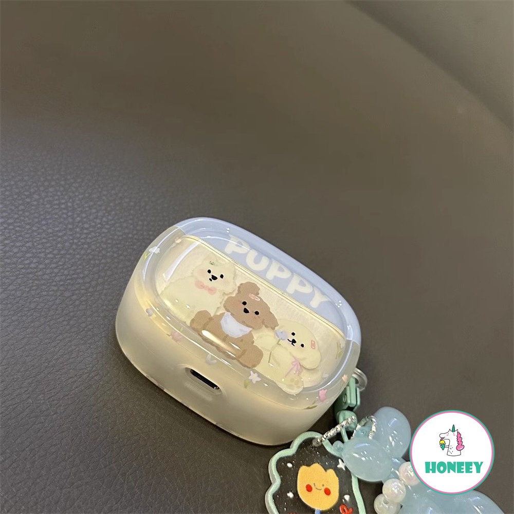 Korea Bunga Lucu Puppy Headset Case Untuk Airpods Pro 2case Dengan Balon Anjing Liontin Nirkabel Earphone Cover Untuk Airpods 1 2 3