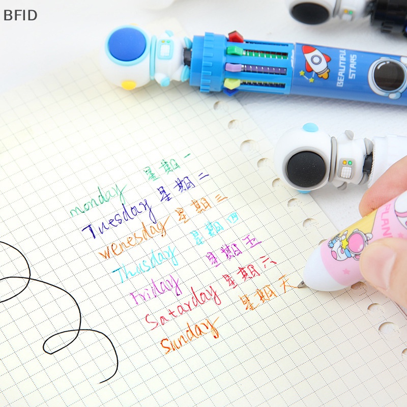 [BFID] 10warna Pulpen Astronot Ballpoint Multi Warna Kawaii Kartun Tekan-Jenis Warna Pulpen Alat Tulis Sekolah Pasokan Multi-Fungsi Hadiah Alat Tulis [ID]