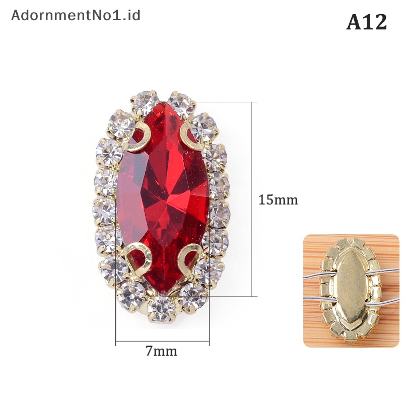 [AdornmentNo1] 7x15mm kaca jahit pada berlian imitasi dengan batu kristal Flatback bawah emas untuk aksesoris pakaian DIY