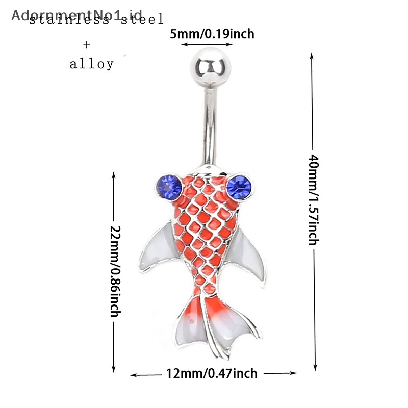 [AdornmentNo1] Musim panas merah kecil ikan mas cincin perut Stainless Steel kristal pusar cincin tubuh perhiasan untuk wanita Belly Ring