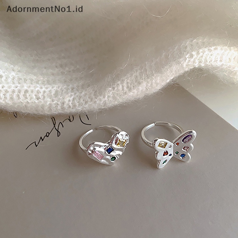 [AdornmentNo1] Vintage Butterfly Heart Open Rings untuk wanita Aesthetic perhiasan Fashion Simple Adjustable Colorful Zircon Finger Ring aksesoris