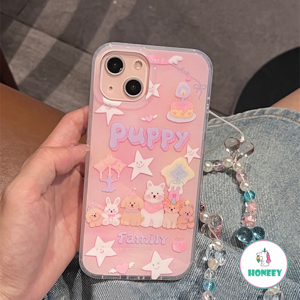 Korea Lovely Pink Puppy Dog Phone Case Compatible for iPhone 14 Pro 13 12 Pro Max Casing iPhone 11 Colorful Bracelet Acrylic Shockproof Back Cover