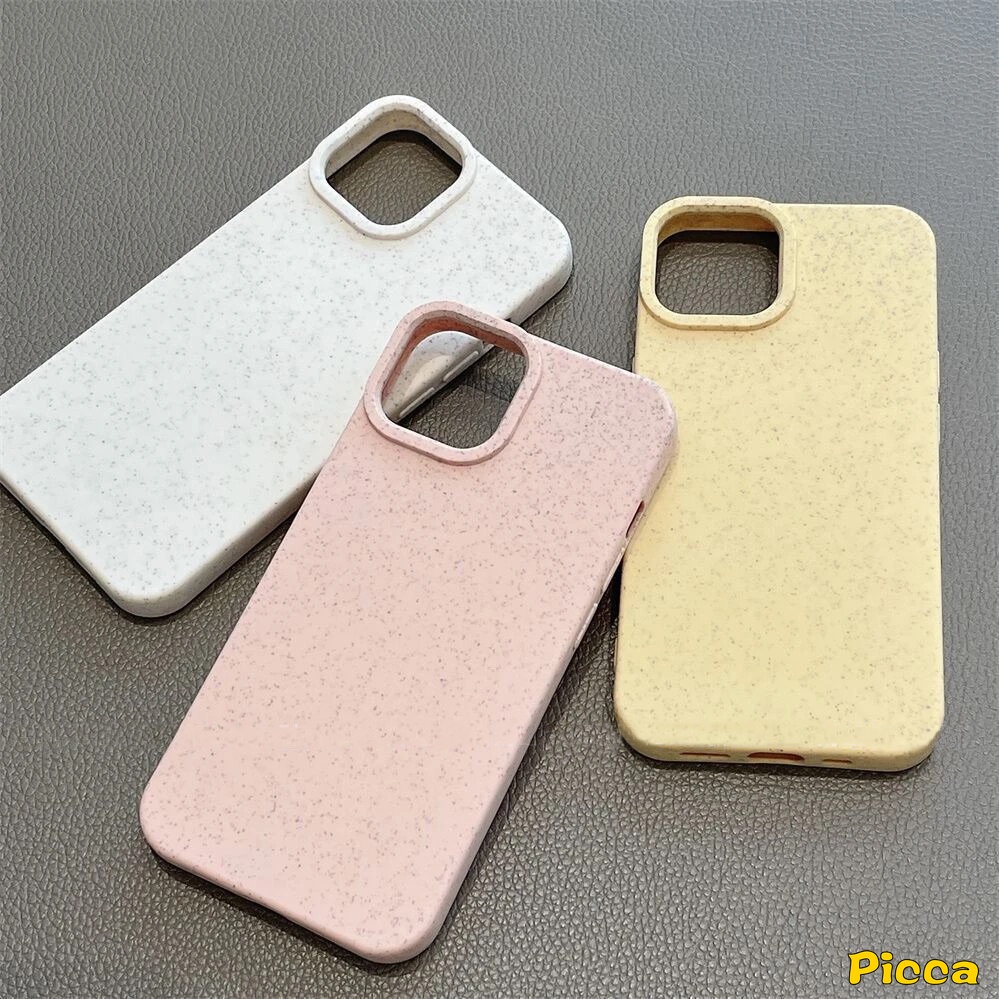 IPHONE Ins Mewah Casing Tekstur Jerami Kompatibel Untuk Iphone6 6S 7 8 Plus XR 11 14 13 12 Pro MAX X XS MAX 7Plus SE 2020warna Solid Sederhana Case Lembut Tpu Degradable Cover