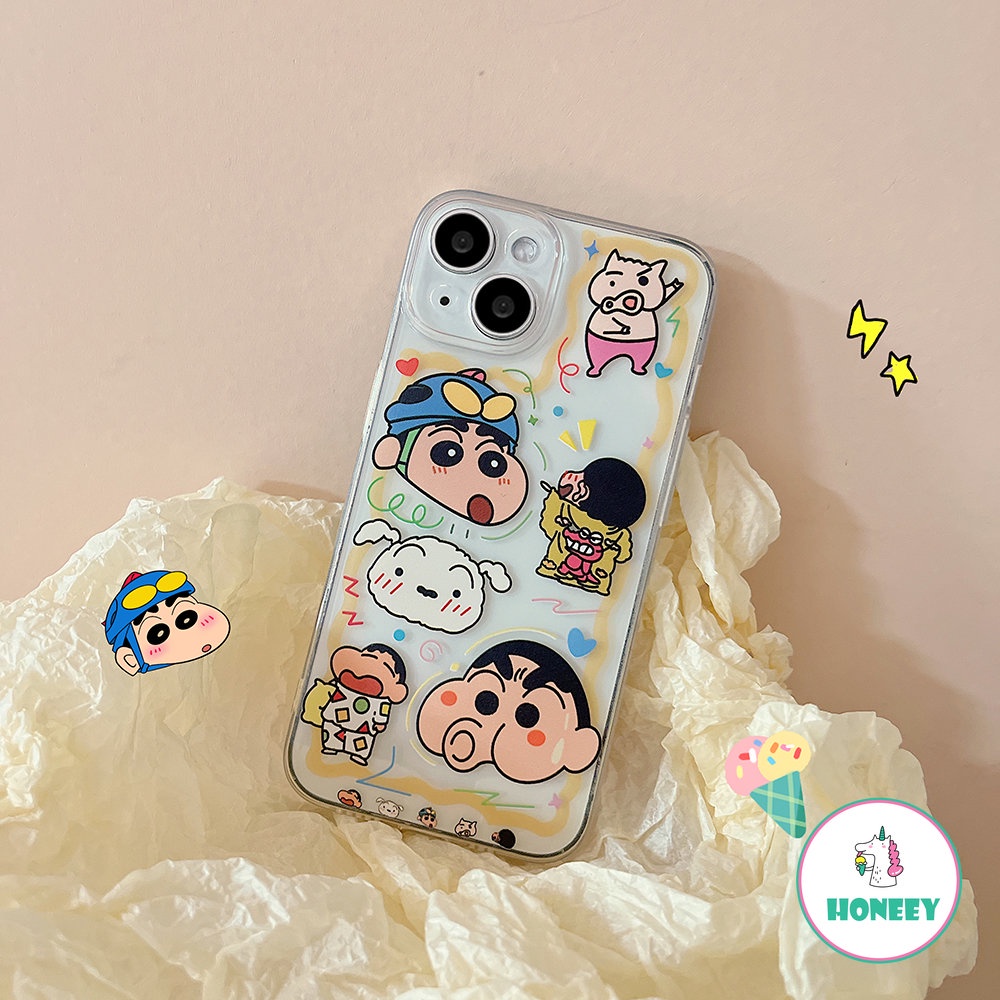 IPHONE Case Crayon Shin-chan Kartun Bening Kompatibel Untuk Iphone14 13 12 Pro Max Casing Iphone11 XR XS 7Plus 8Plus Clear Shockproof Back Cover