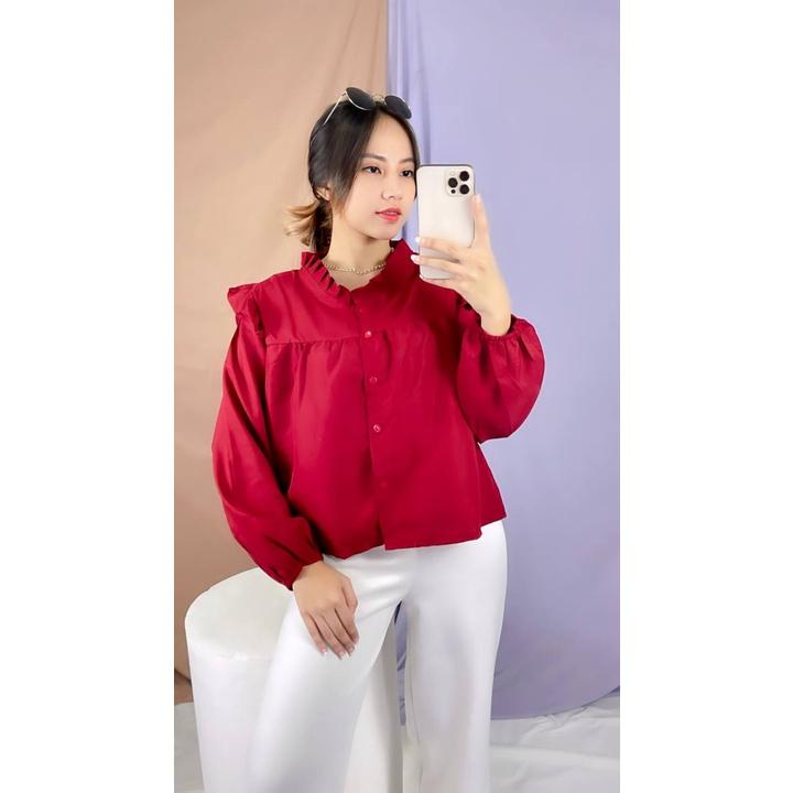 PUFFY BLOUSE ZS 771 BLUS WANITA KOREA STYLE LENGAN PANJANG CRINKLE CROP