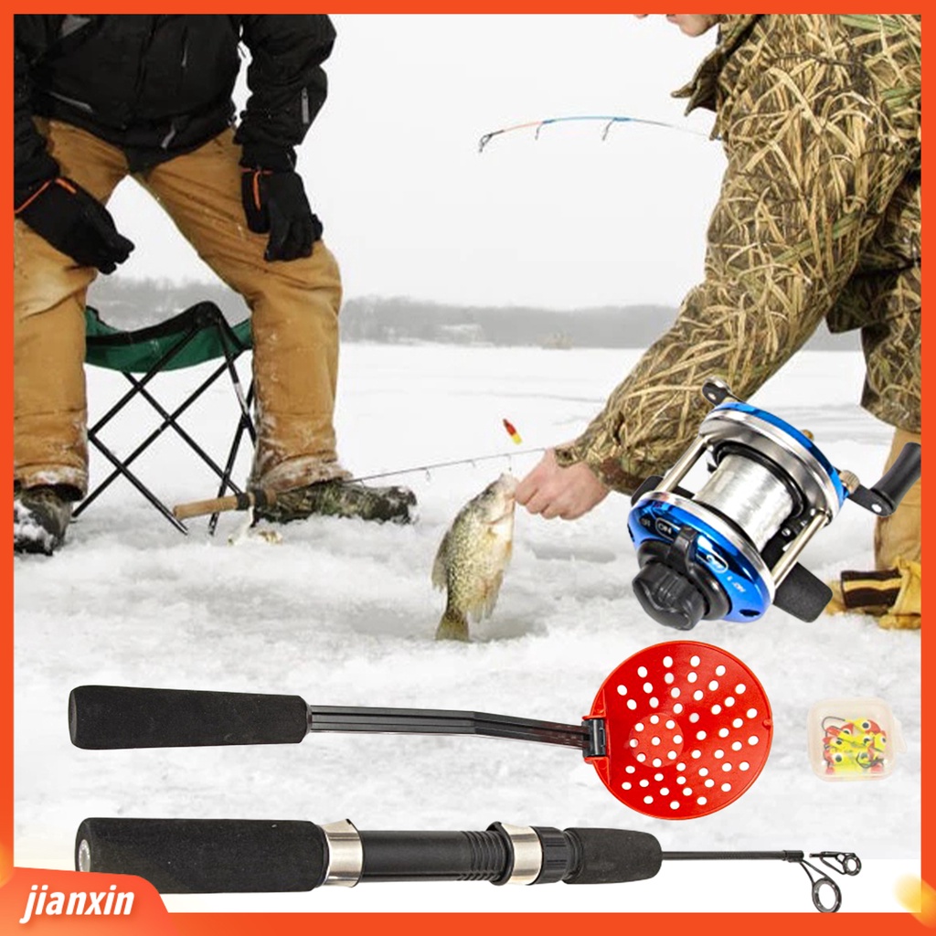 (In Stock) 1set Musim Dingin Memancing Kit Non-slip Es Pancing Gagang Lipat Sendok Gulungan Kait Perlengkapan Memancing Portabel Tahan Lama Es Peralatan Memancing Kit Untuk Memancing