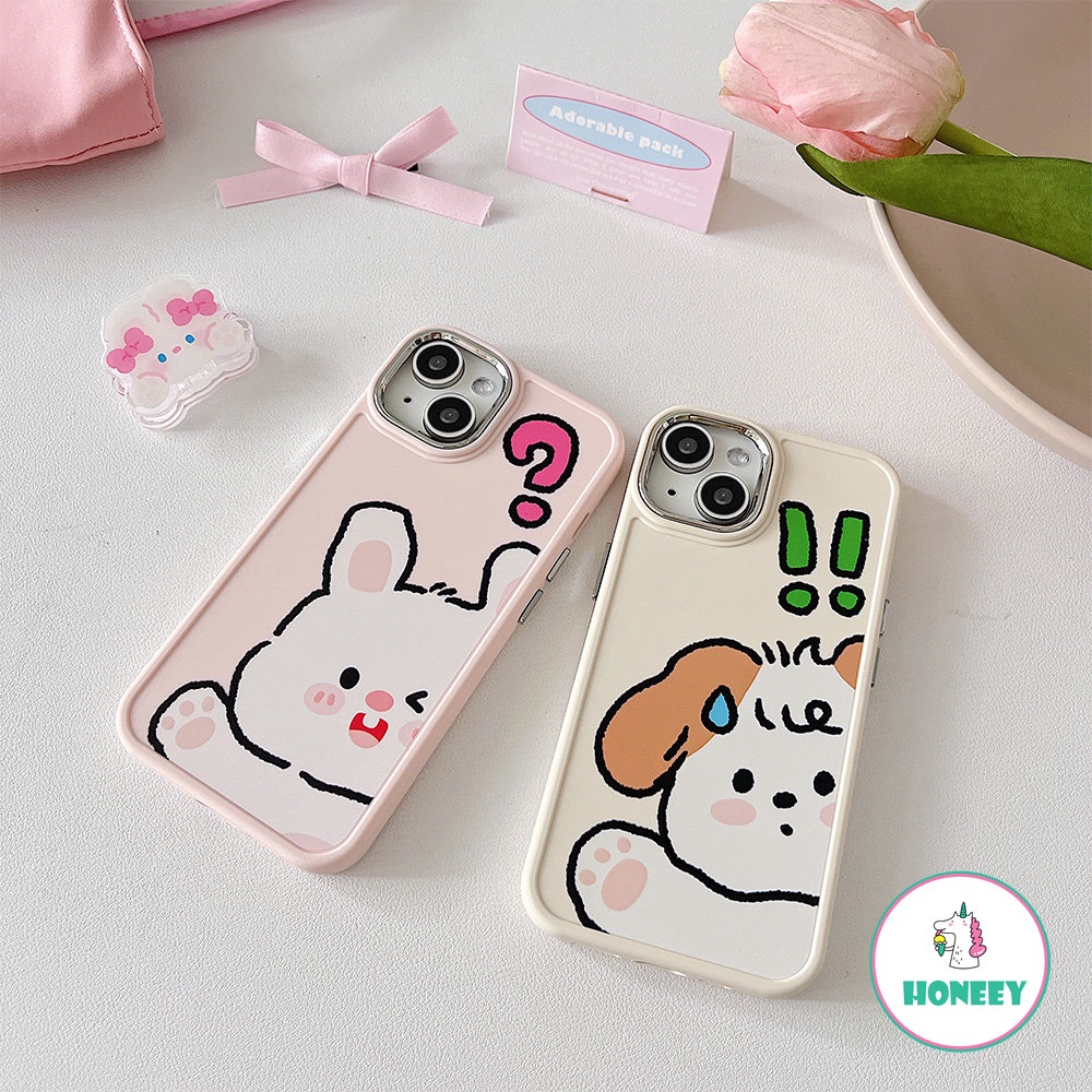 IPHONE Casing Ponsel Kartun Kelinci Pink Kompatibel Untuk Iphone14 Pro 13 12/12pro 11 Pro Max Cute Puppy Shockproof Back Cover