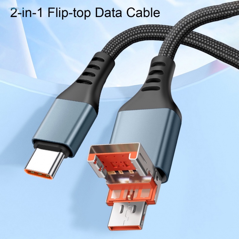 2in1 6A 66W /25W Metal Nylon Braided Fast Charging Cable Mendukung Transfer Data USB/PD Ke Tipe C Kompatibel Dengan iPhone Android