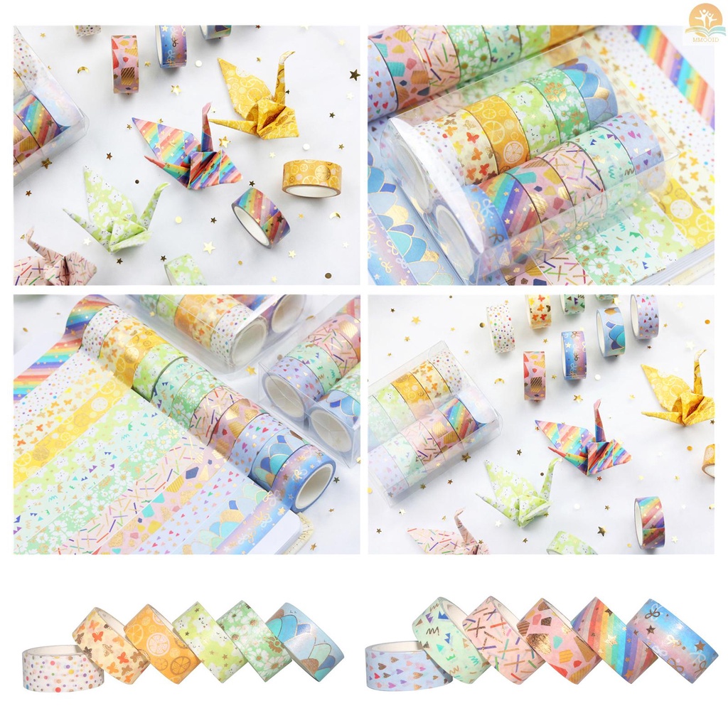 In Stock 12roll Washi Tape Set Pola Lucu Foil Emas Masking Tape Lebar 15mm Perekat Dekoratif Tape Stiker Untuk Kerajinan DIY Jurnal Planners Scrapbooking Card Gift Wrapping