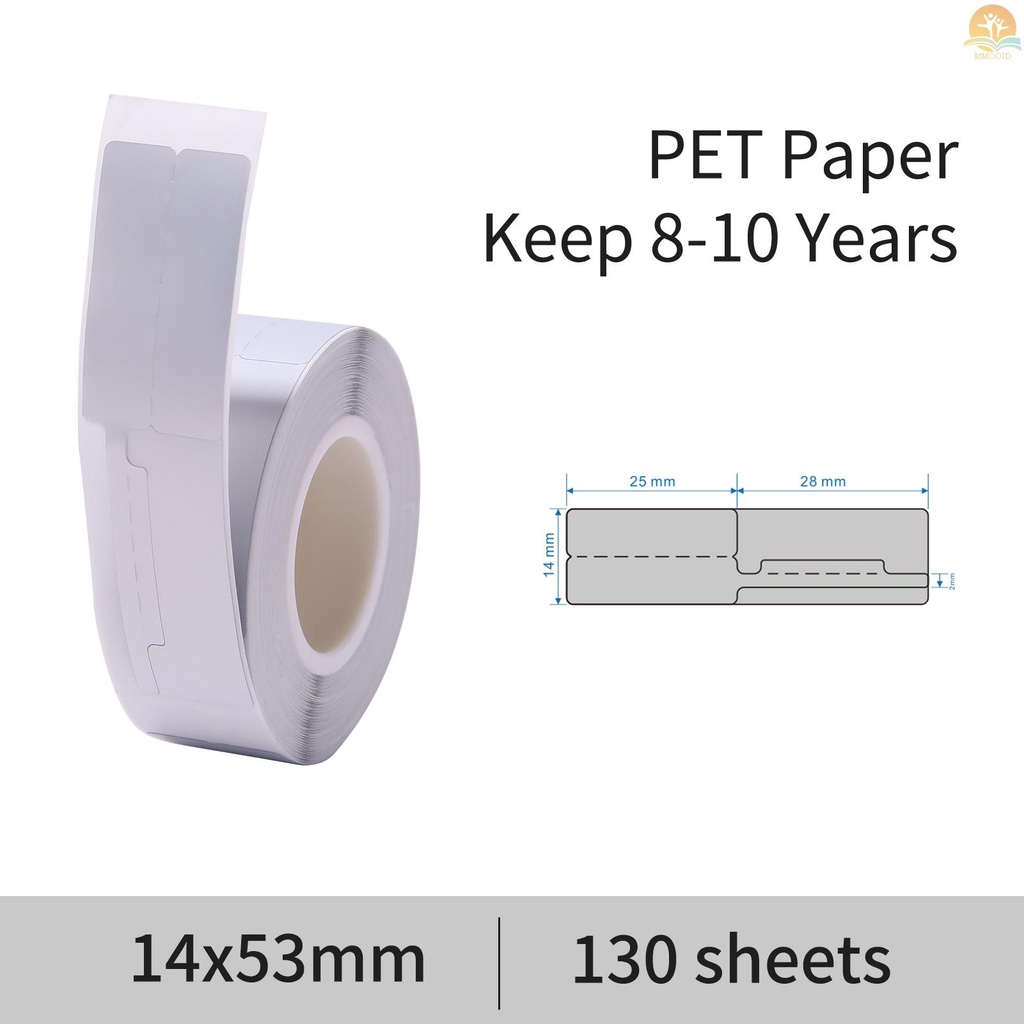 In Stock Niimbot Thermal Transfer Label Skicker Kertas PET Untuk B18 Label Printer Barcode Perhiasan Harga Size Nama Label Kosong Tahan Air Sobek 14x53mm 130sheets /roll Untuk Pr
