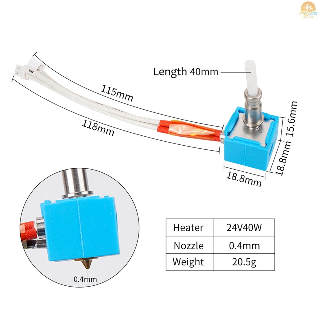 In Stock Termurah!! Hotend 24V40W Untuk Pengganti Printer 3D Kompatibel Dengan Anyckubikcubic Printer 3D Dengan Nozzle Kuningan Dan Kepala Blok Panas Aluminium Extruder Nozzle 0.4mm Cocok Untuk