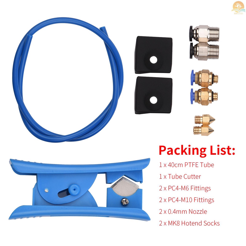 In Stock 3D Printer Kit PTFE Tubing Selang Pipa 40cm Untuk Filamen 1.75mm Dengan PTFE Tube Cutter 2pcs PC4-M6 Fitting Pneumatic 2pcs PC4-M10 Fitting Pneumatic Biru