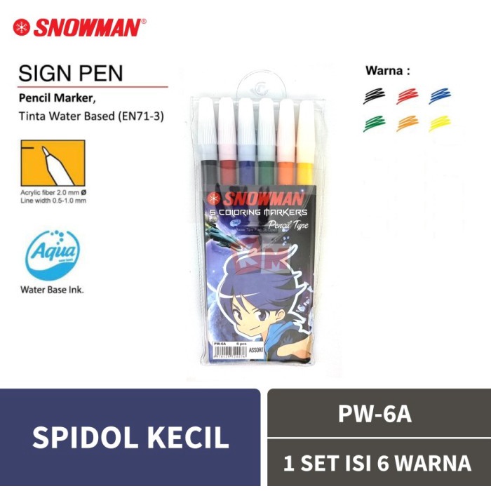 

Spidol Kecil Snowman Set 6 Warna PW-6A