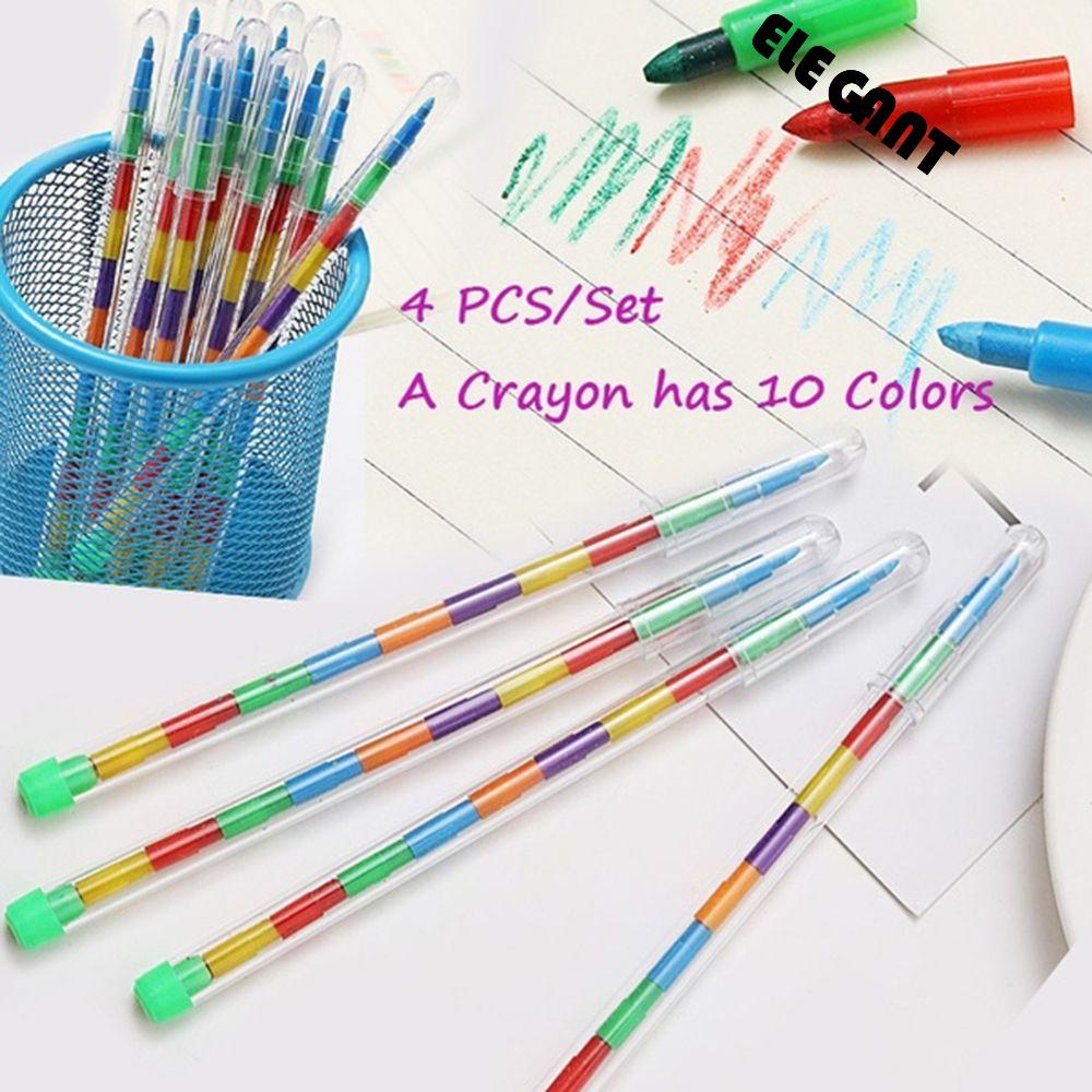 【 ELEGANT 】 Crayon Lucu Perlengkapan Kantor Sekolah Gambar Siswa Pen Stacker Minyak Pastel Tergantikan Pensil Anak