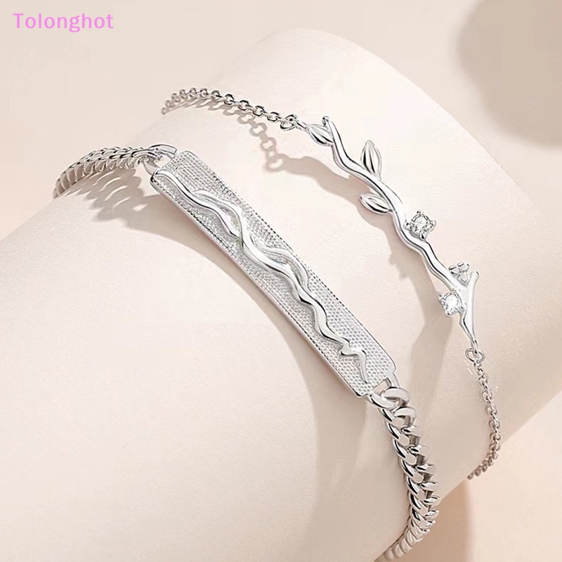 Tolonghot&gt; Gelang Pasangan Cabang Kepribadian Fashion Warna Silver Pasangan Peringatan Sederhana Gelang Rantai Pergelangan Tangan Hadiah Untuk Wanita Perhiasan well