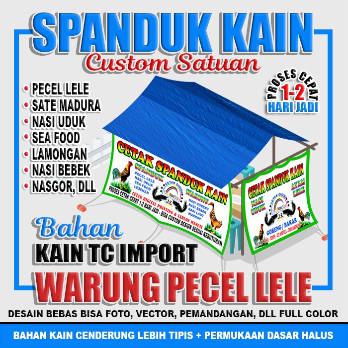 Bikin Spanduk Kain Pecel Lele | Sari Laut | Nasi Uduk- Kain TC Import