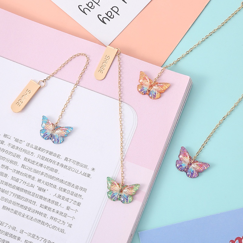 Dreamy Butterfly Metal Bookmark Dengan Rantai Bookstore Indah Liontin Kupu-Kupu Bookmark