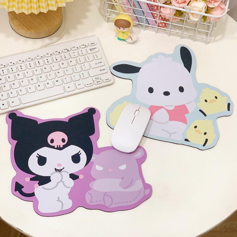 Sanrio Mouse Pad Kuromi Lucu Kartun Tidak Teratur Lembut Tebal Anti-Slip Panas Alas Meja Gaming Komputer