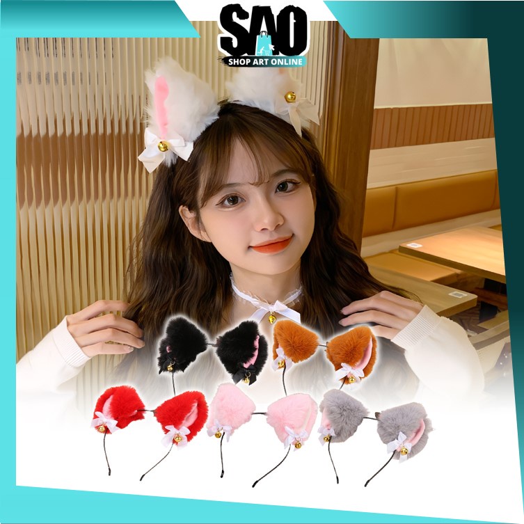 SAO - F5892 Bando Korea Lucu / Cosplay Furry Headband Cat Ear / Bando Telinga Kucing Bulu / Kostum C
