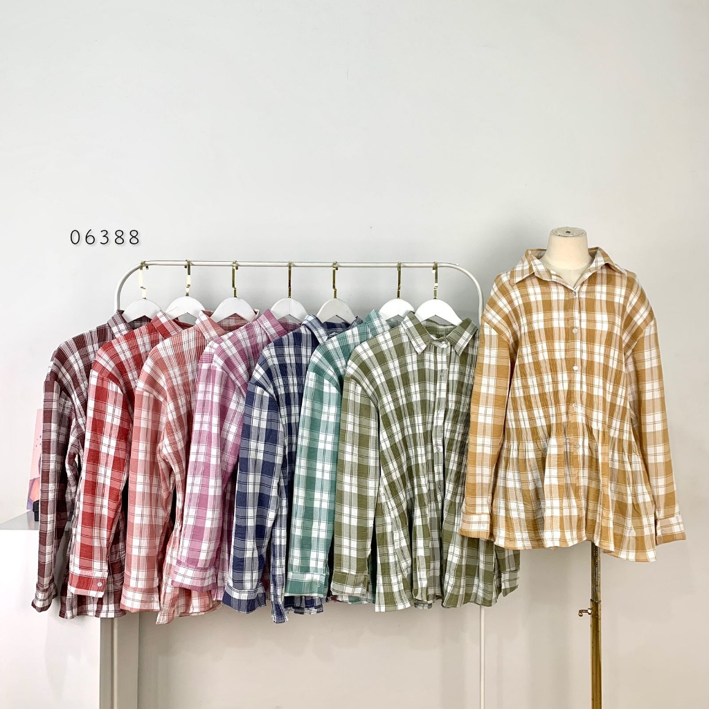 ATASAN BLOUSE KEMEJA PLEADS OVERSIZE MOTIF KOTAK FULL PRINT TANGAN PANJANG PREMIUM WANITA ATASAN BLO