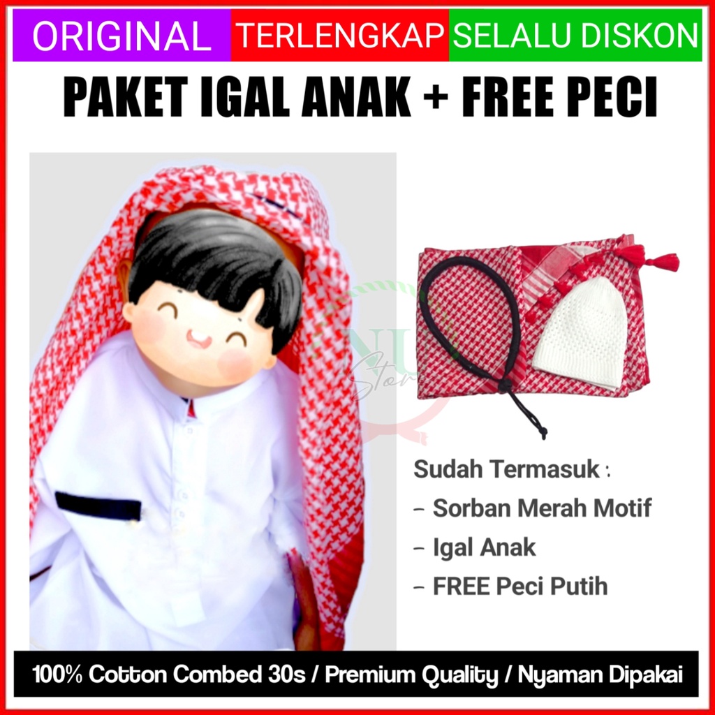Sorban Kepala Arab / Igal Sorban Dewasa / Igal Anak Laki Laki / Sorban Arafat Anak Plus Igal Pengika