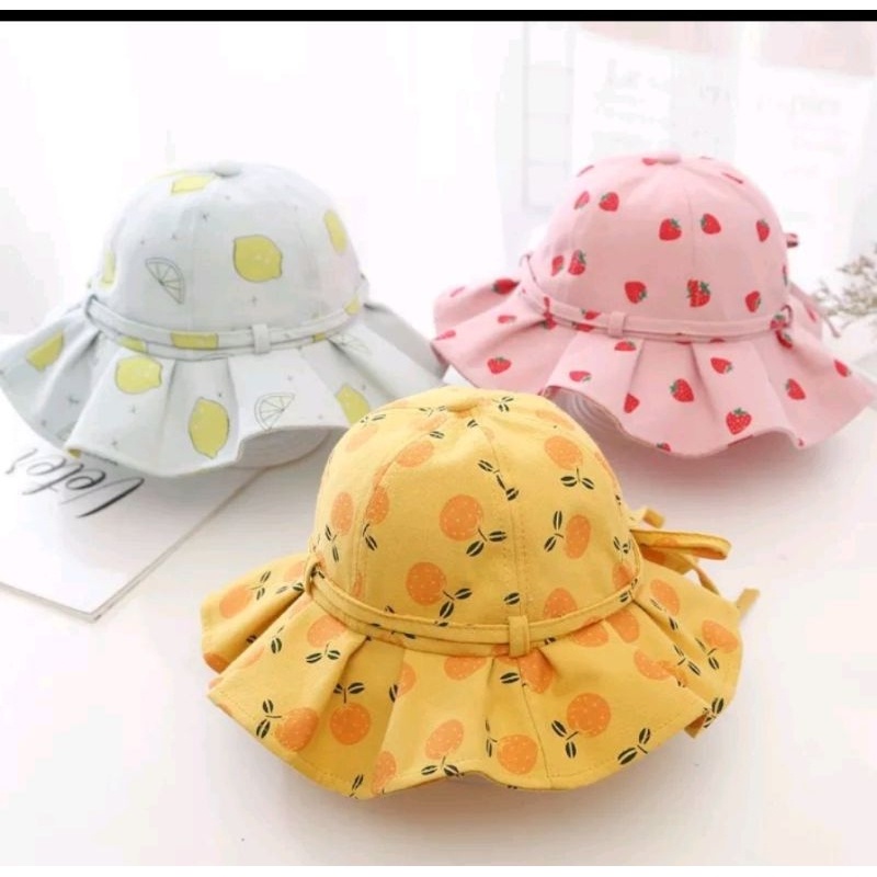 TOPI BUKET RUMBAI ANAK BAYI PEREMPUAN BERMOTIF