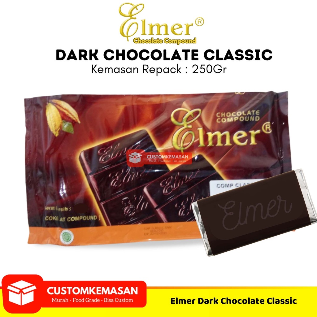 

Elmer Compound Dark Chocolate Repack 250 GR / Elmer Compound Classic Dark Repack 250GR / Cokelat Batangan Elmer Repack