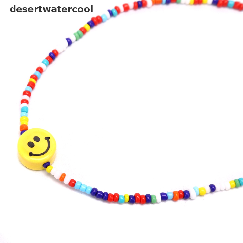 Deid Bohemia Manik-Manik Warna-Warni Wajah Senyum Liontin Choker Kalung Klavikula Perhiasan Hadiah Martijn