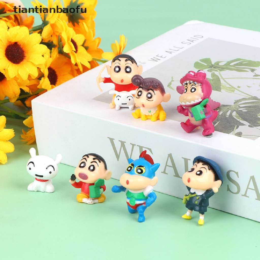 [tiantianbaofu] 8pcs Crayon Shin-Chan Boneka Tokoh Anime Lucu Model Desktop Ornamen Mobil Dekorasi Rumah Mainan Anak Rumah Boneka Boneka Mikro Landscape Ornamen Dekorasi Kue Insert Boutiqu