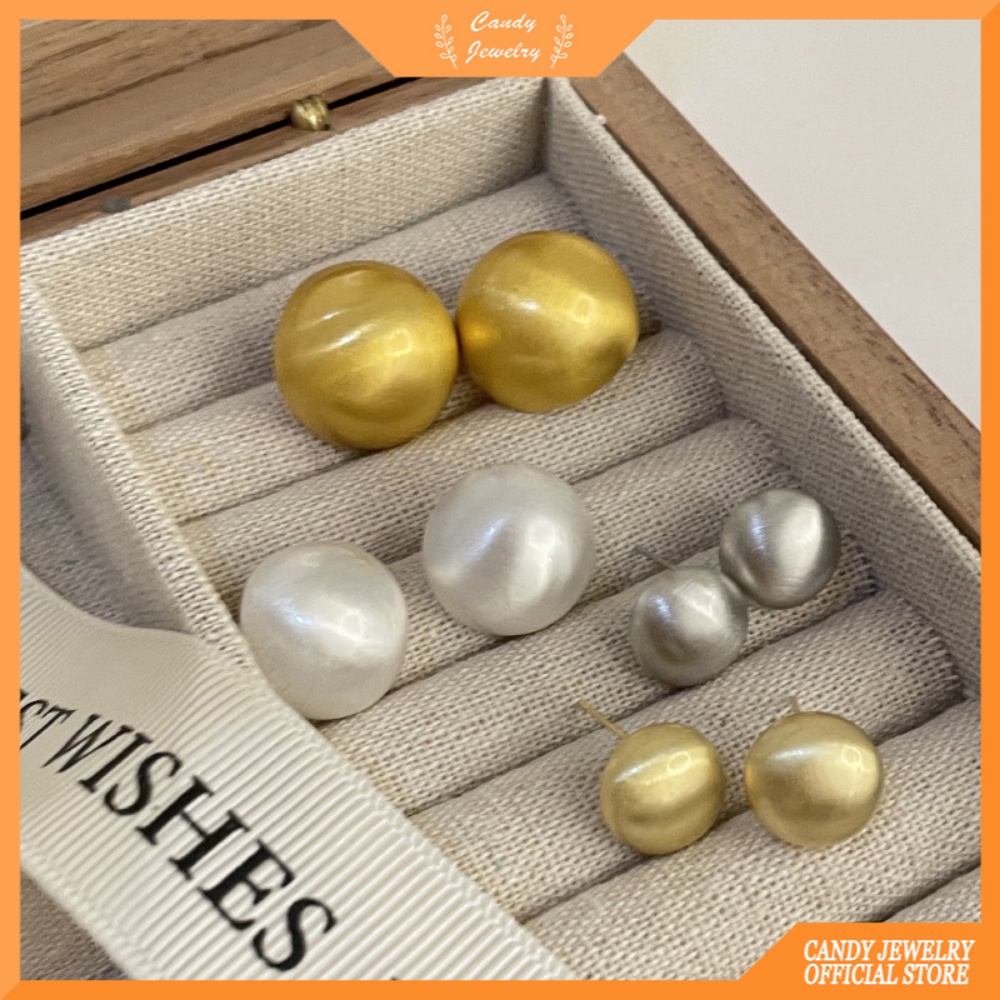 Korea Selatan Baru Disikat Setengah-steamed Bun Earrings S925 Perak Jarum Buram Fashion Retro Niche Angin Dingin Anting Permen Perhiasan