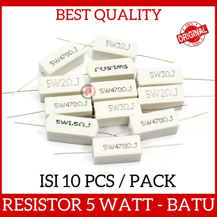 Isi 10 Pcs Resistor 5 Watt 5W Batu Cement Restan Banyak Pilihan Nilai