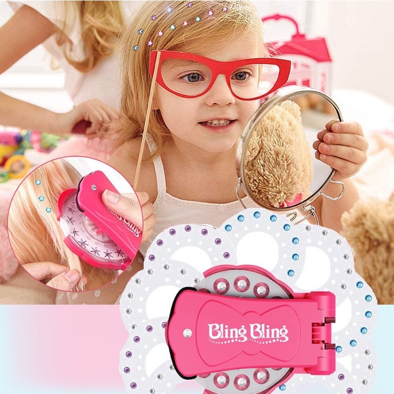 DIY Set berlian Blinger Deluxe mainan anak perempuan perhiasan bermain pura-pura mainan rias wajah kaca kristal seni berlian imitasi mainan anak-anak