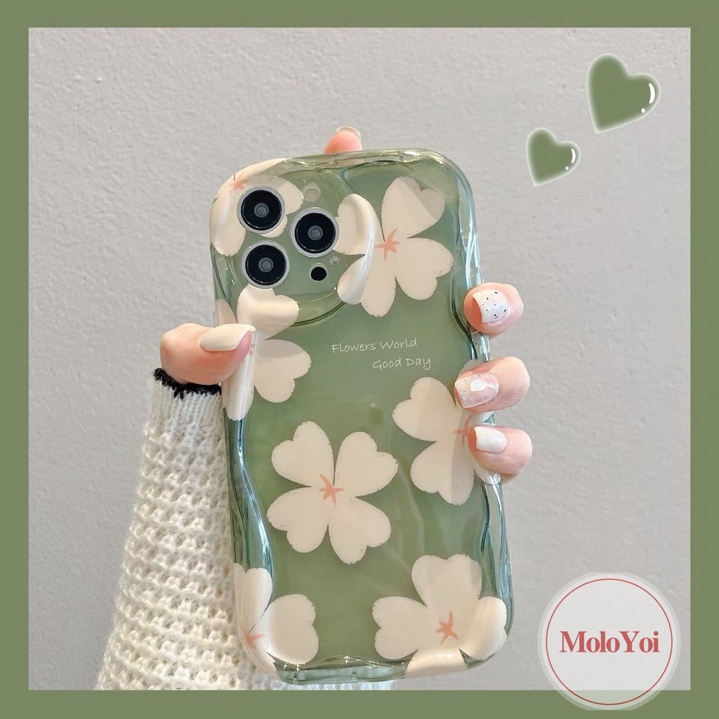 IPHONE Case Bunga Kompatibel Untuk Iphone11 14 13 12 Pro Max XR 6s 6 7 8 Plus 7plus X XS Max SE 2020 3D Wavy Curved Edge Fresh Flowers Tpu Lembut Shockproof Airbag Glossy Back Cover