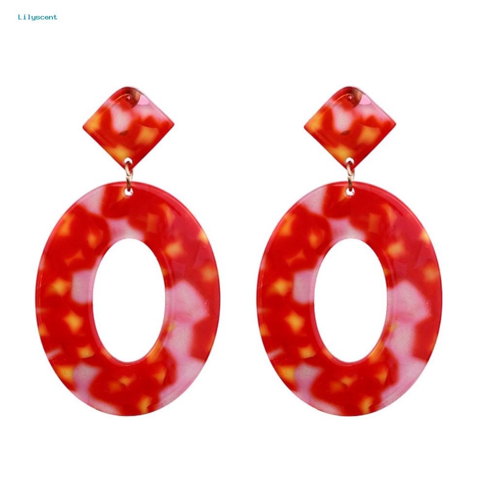 Lilyscent Retro Wanita Berongga Oval Belah Ketupat Geometris Menjuntai Telinga Stud Anting Perhiasan Hadiah