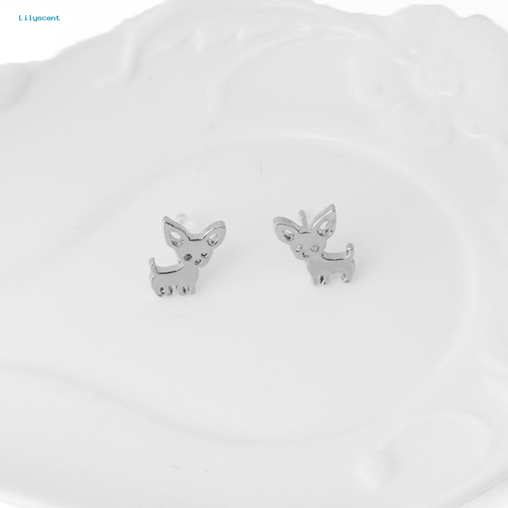 Lilyscent Fashion Wanita Chihuahua Stud Earrings Lucu Telinga Anjing Studs Piercing Perhiasan Hadiah