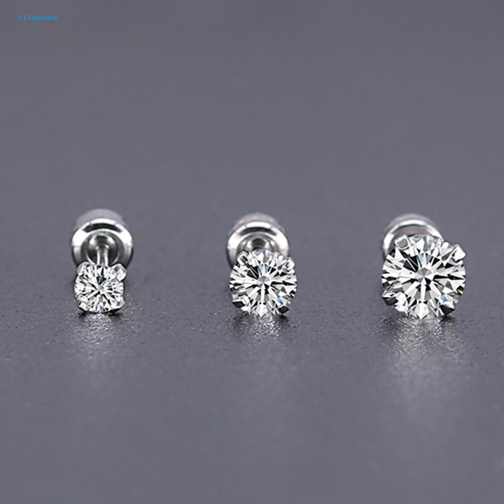 Lilyscent Anting Kubik Bulat Untuk Pria Round Cubic Zirconia Titanium Steel Studs Desain Klasik