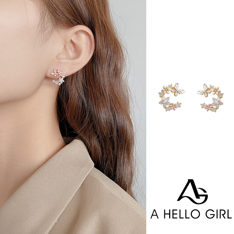 Hello Anting Tusuk Gantung Sterling Silver 925 Desain Pita Hias Zircon Gaya Korea Untuk Wanita