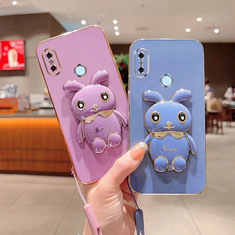 Andyh Case Handphone Untuk Xiaomi Redmi Note 5pro Kartun Lucu Kelinci Kecil Tepi Lurus Soft Shell Mengirim lanyard Silikon