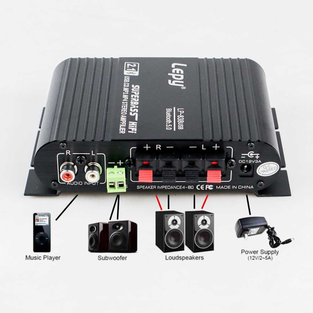 Lepy Audio Amplifier Bluetooth USB HiFi Sound Booster with Remote - LP-838USB ( Al-Yusi )