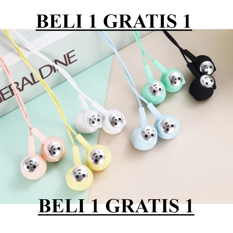 BELI 1 GRATIS 1 Headset/Handsfree/Earphone/Hf Macaron Cat U-49 + MIC New Arrival Packing Plastik Imp