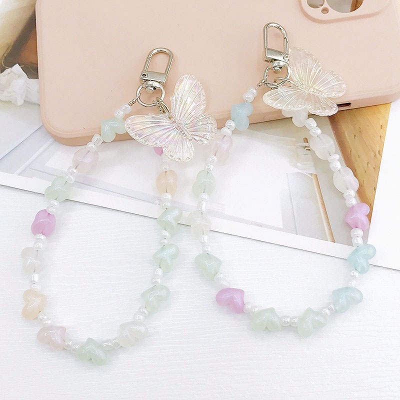 3d Pearlescent Butterfly Love Heart Beads Rantai Anti Hilang Untuk iPhone Untuk Android Untuk OPPO Untuk VIVO Untuk Huawei Untuk Xiaomi Untuk Redmi Untuk Samsung Semua Ponsel Bluetooth Earphone Case