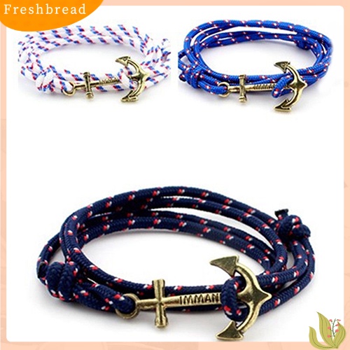 &lt; Freshbread &gt; Fashion Pria Multilayer Handmade Tali Gelang Jangkar Charms Bracelet Bangle