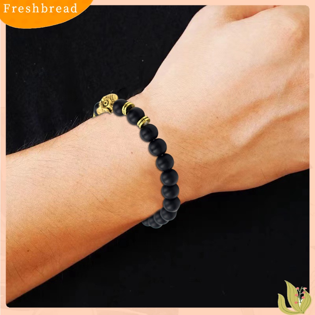 &lt; Freshbread &gt; Gelang Manik-Manik Geometris Manik-Manik Burung Hantu Pesona Adjustable Tali Elastis Penghilang Stres Hadiah Alami Faux Volcanic Stone Energy Bangle Wanita Pria Perhiasan Pakaian Sehari-Hari