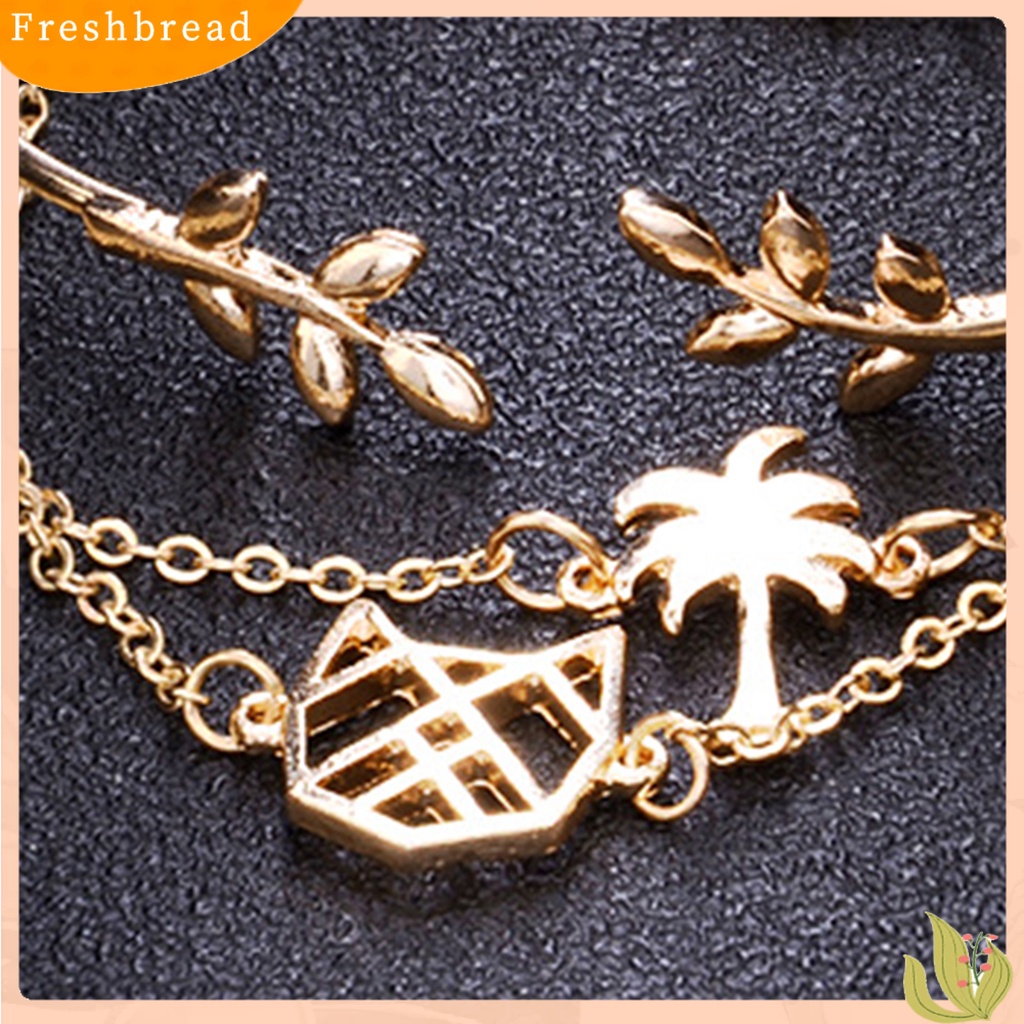 &lt; Freshbread &gt; 3Pcs/Set Kreatif All-match Adjustable Daun Pohon Kelapa Gelang Manset Bangle Perhiasan Aksesori